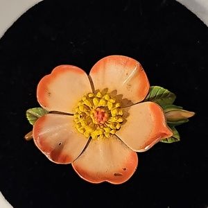 Wood Pink Flower Brooch Made in Canada